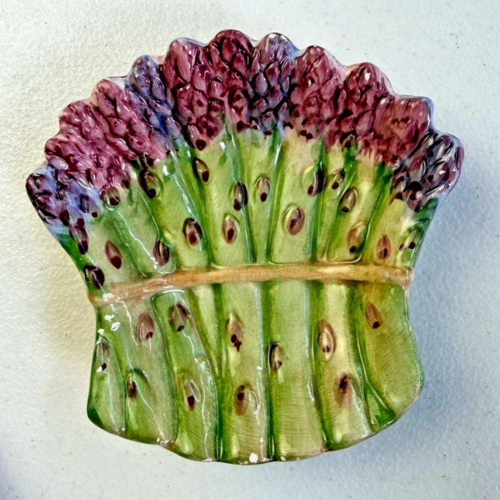 3 Pier 1 Hand Painted Veggie Plates Ironstone Tomato Pumpkin Asparagus Set Serve